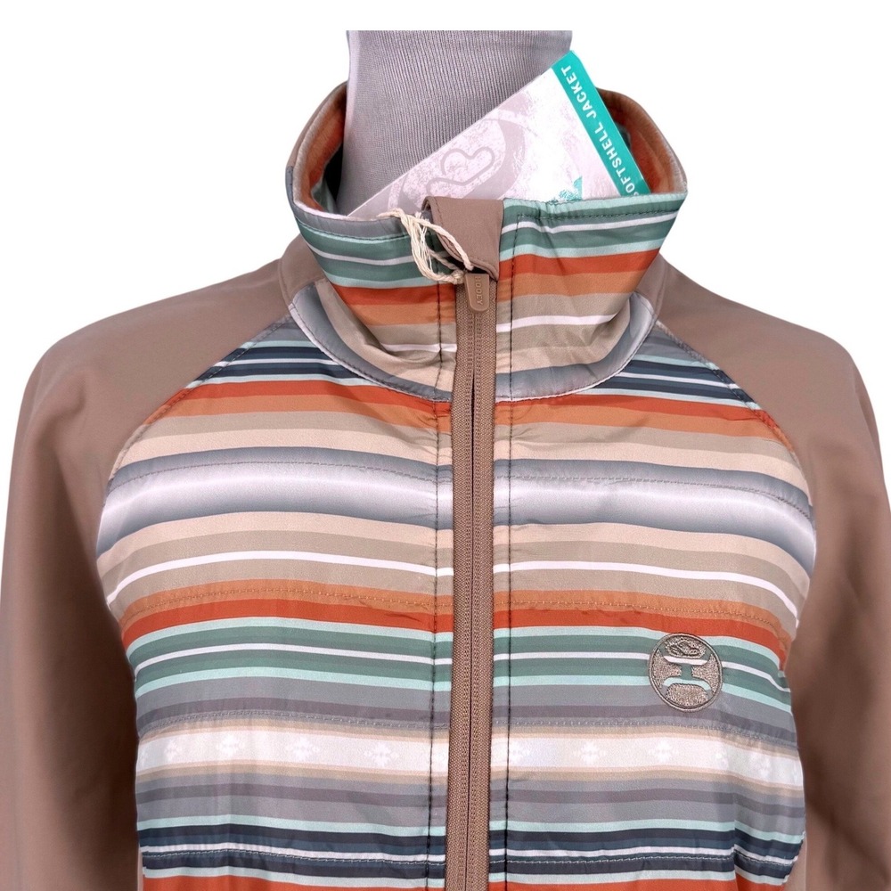 Hooey Womens All Weather Hybrid Softshell Jacket Tan Striped XL NWT‎